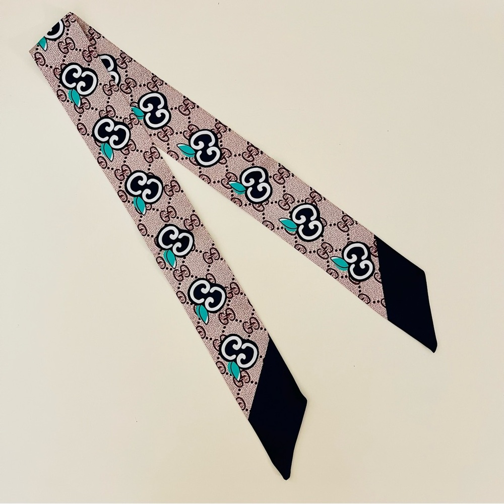 Silk Monogram Narrow Scarf Twilly | New Without Tags - Picture 4 of 4